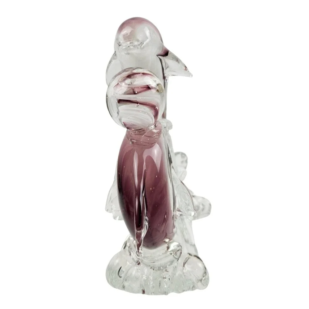 Murano Style Blown Art Glass Dolphin Sculpture Purple White Swirl Waves Figurine